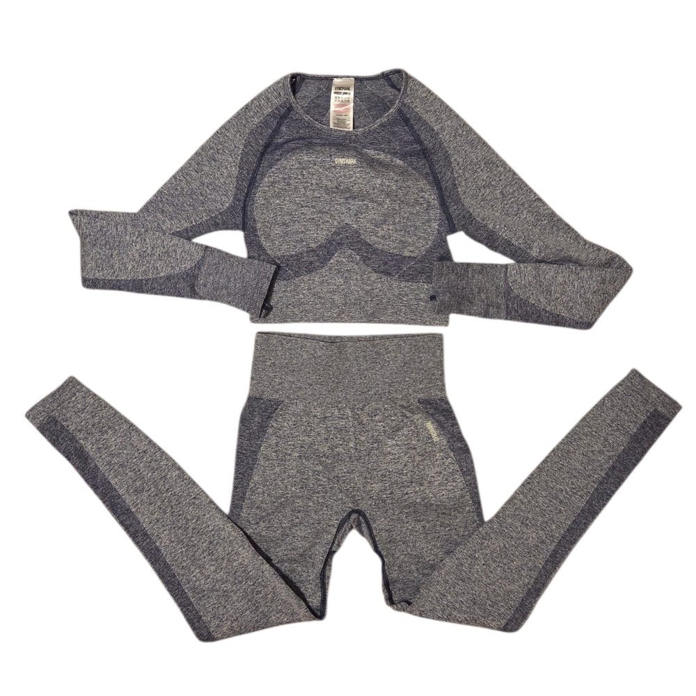 Gymshark 2 Piece Set Flex Sport Long Sleeve Crop Top + High Waist Leggings Small